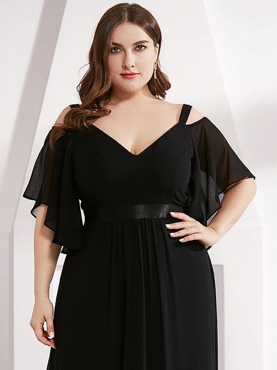 Plus Size Women's Off Shoulder Floor Length Evening Dress with Ruffle Sleeves