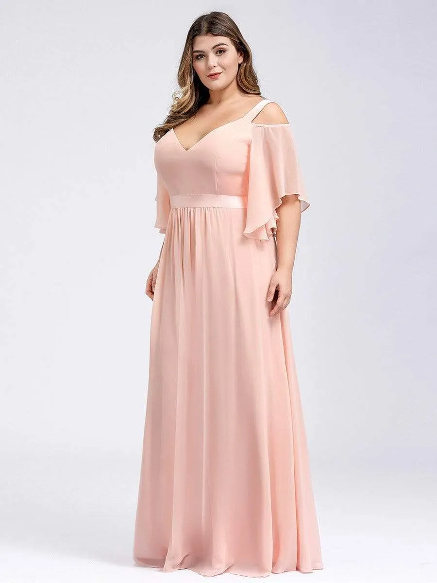 Plus Size Women's Off Shoulder Floor Length Evening Dress with Ruffle Sleeves