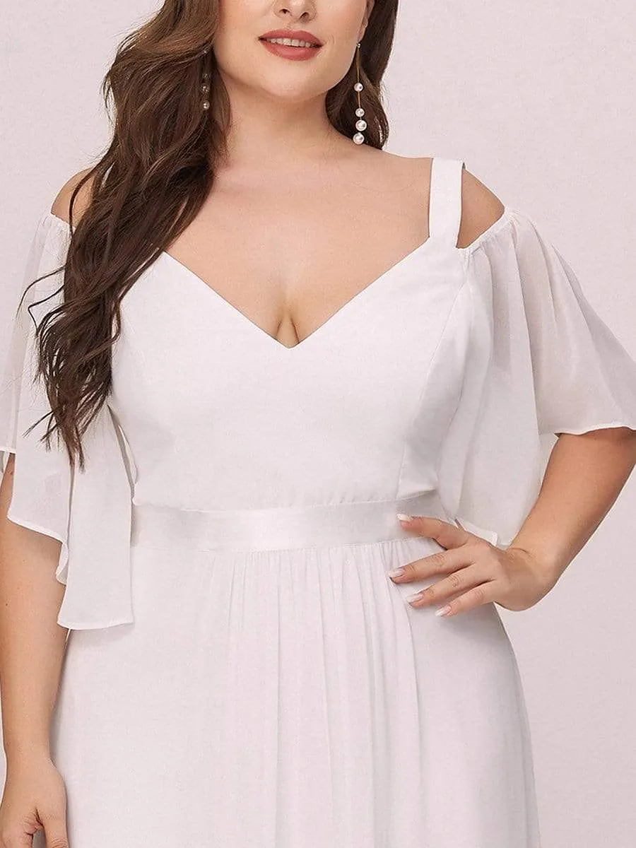 Plus Size Women's Off Shoulder Floor Length Evening Dress with Ruffle Sleeves