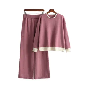 Pre Order:  Round Neck Knitted Sweater   Wide Leg Pants Set