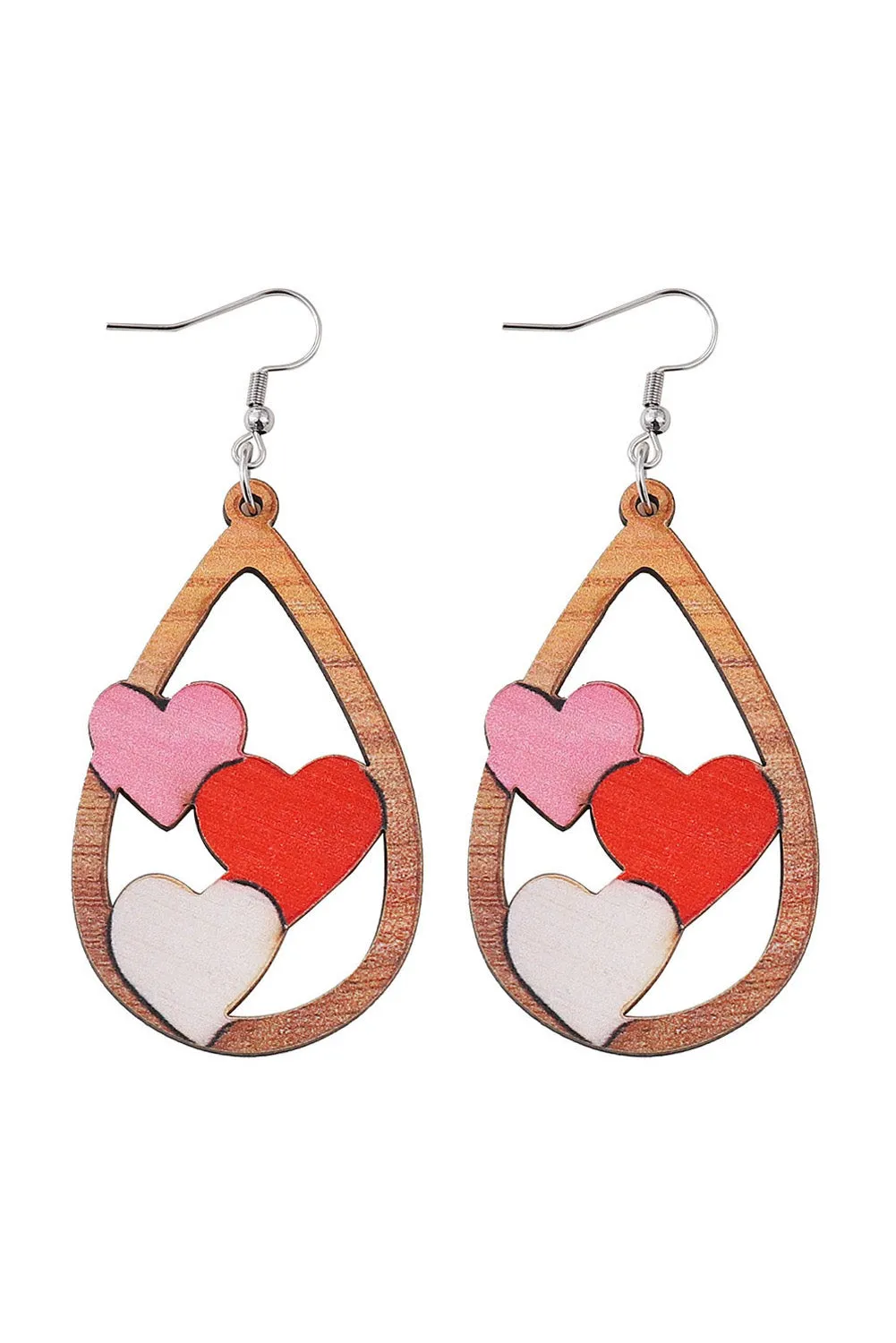 Red Valentines 3 Hearts Insert Water Drop Earrings