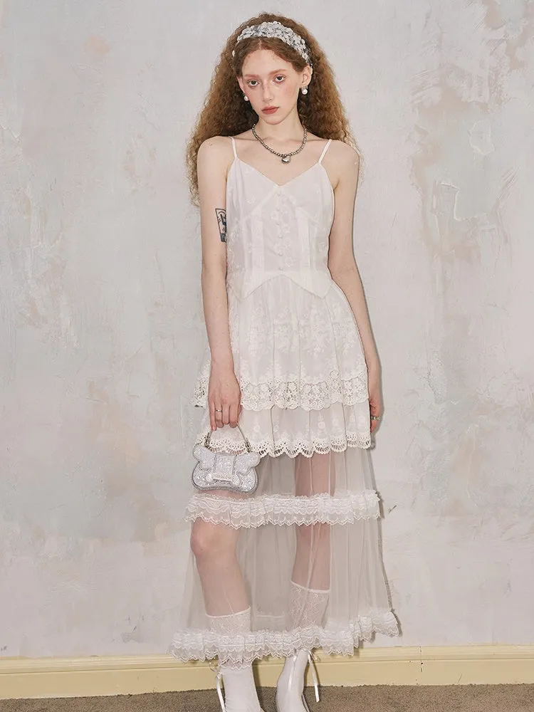 Romantic Hollow Embroidery Lace Camisole Dress