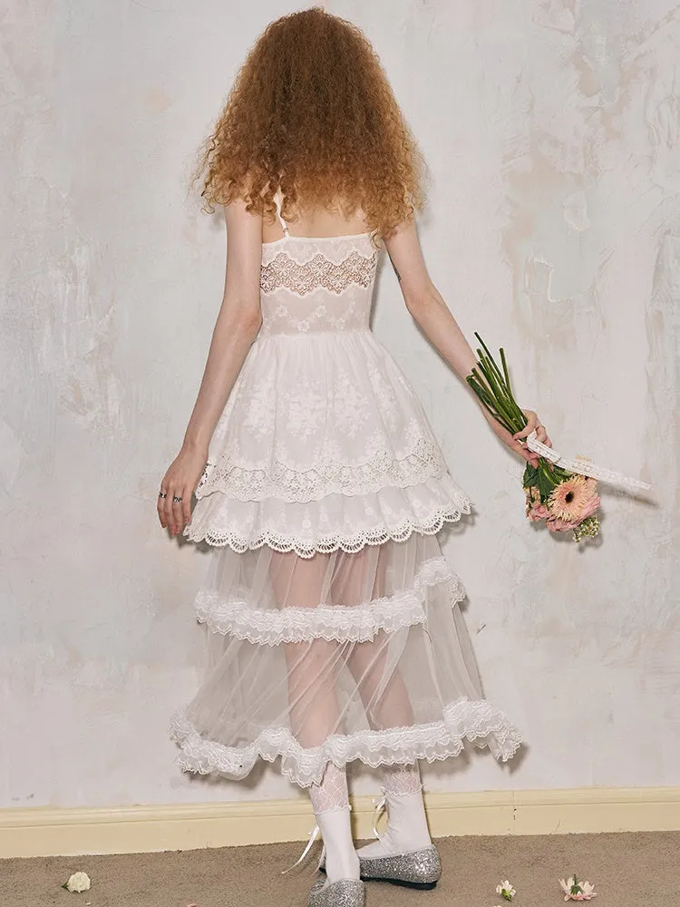 Romantic Hollow Embroidery Lace Camisole Dress