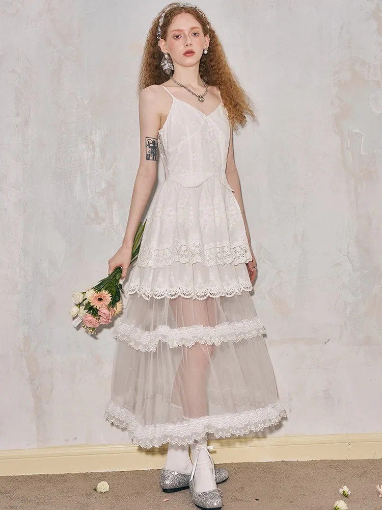 Romantic Hollow Embroidery Lace Camisole Dress