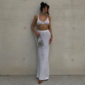 Sexy Crop Knit Bra Top and High Waist Maxi Knit Skirt Matching Set