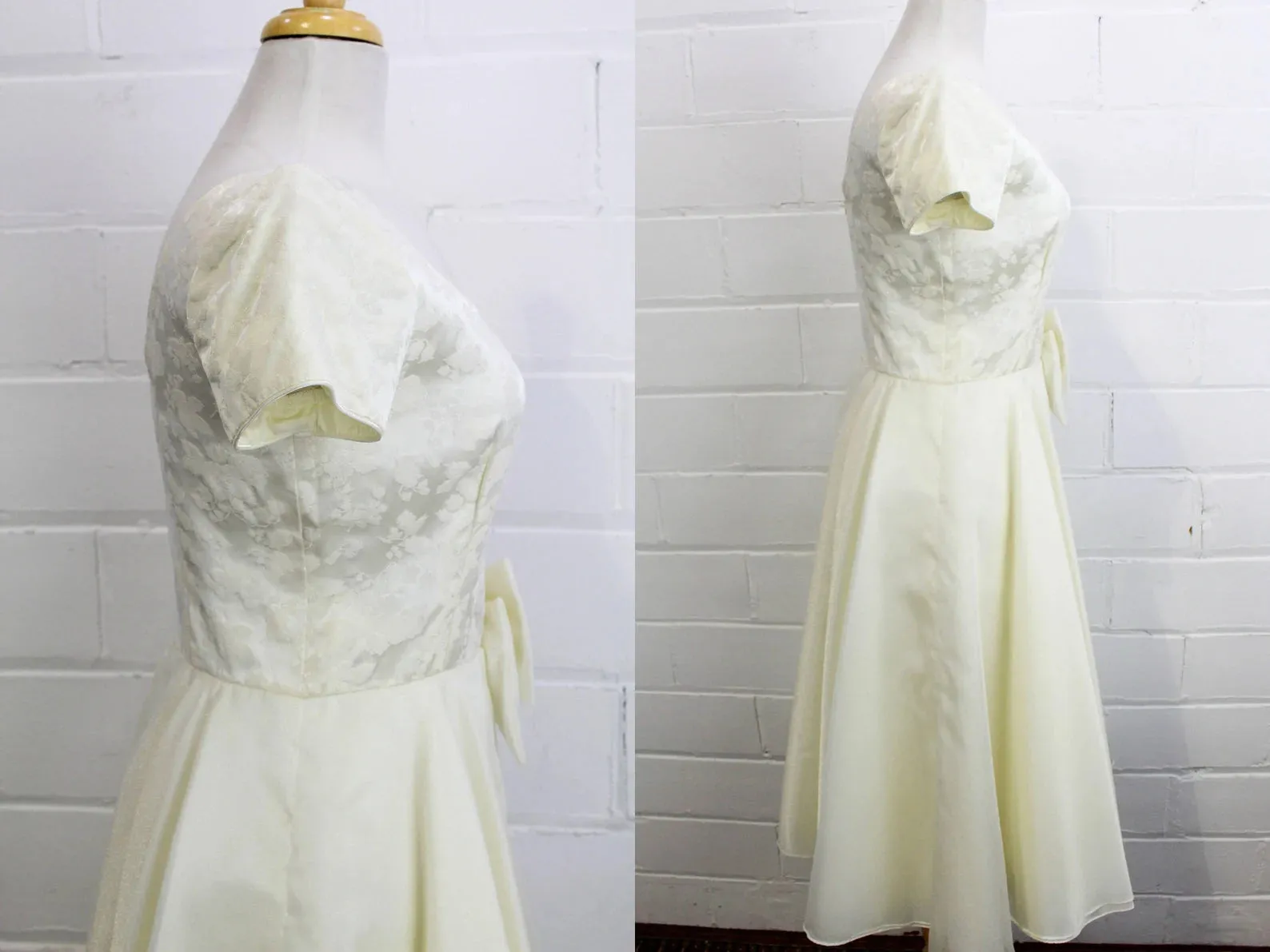 Vintage 90s does 50s White Formal Dress/ Sparkly Organza Wedding Dress, Small