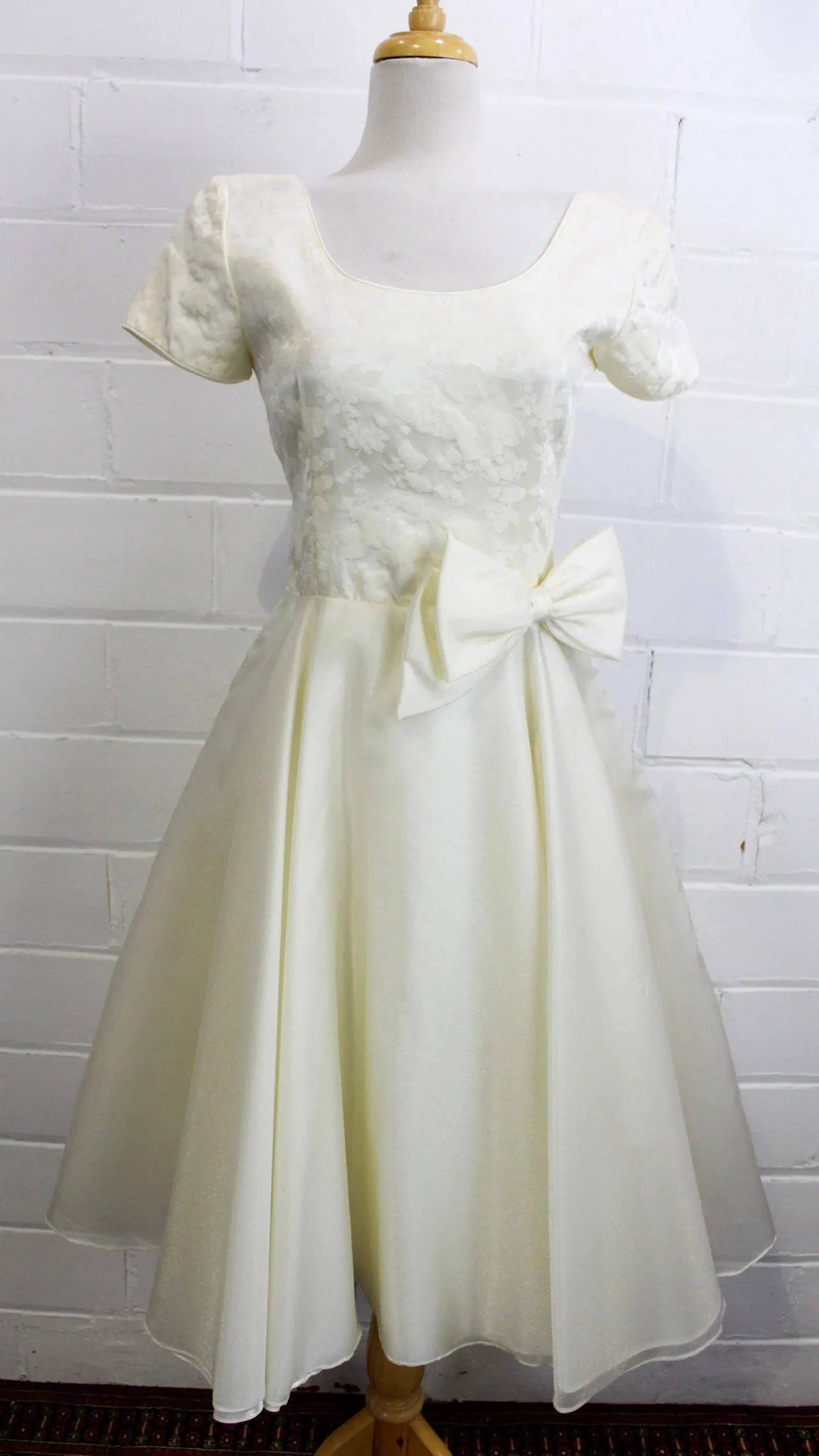 Vintage 90s does 50s White Formal Dress/ Sparkly Organza Wedding Dress, Small