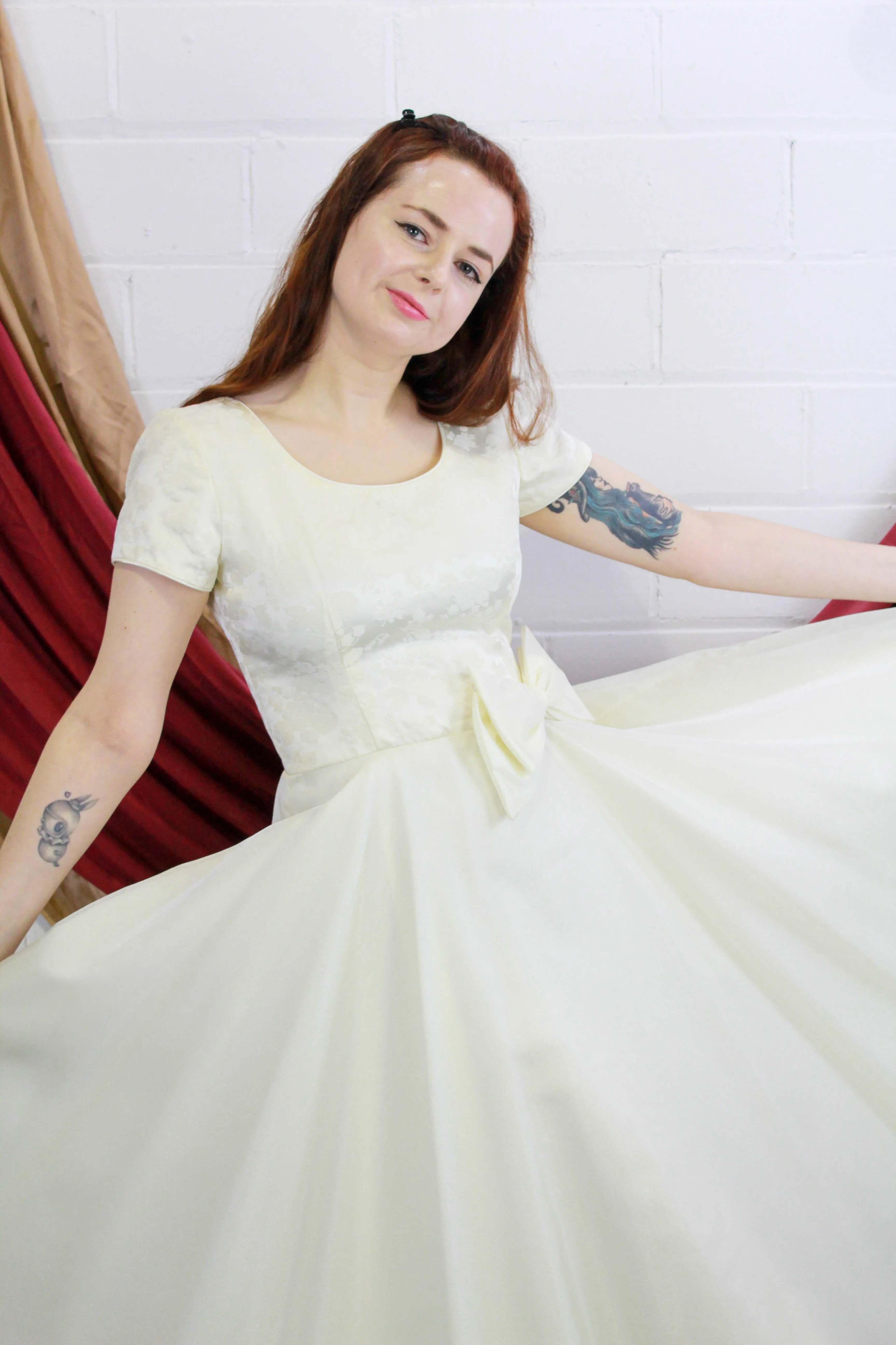 Vintage 90s does 50s White Formal Dress/ Sparkly Organza Wedding Dress, Small