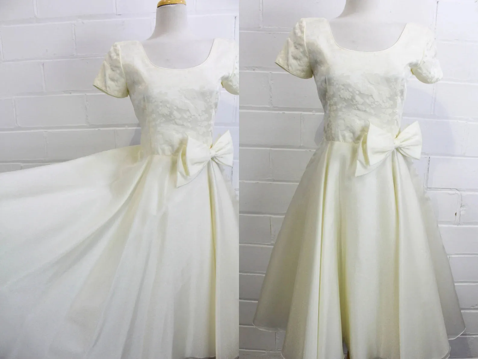 Vintage 90s does 50s White Formal Dress/ Sparkly Organza Wedding Dress, Small