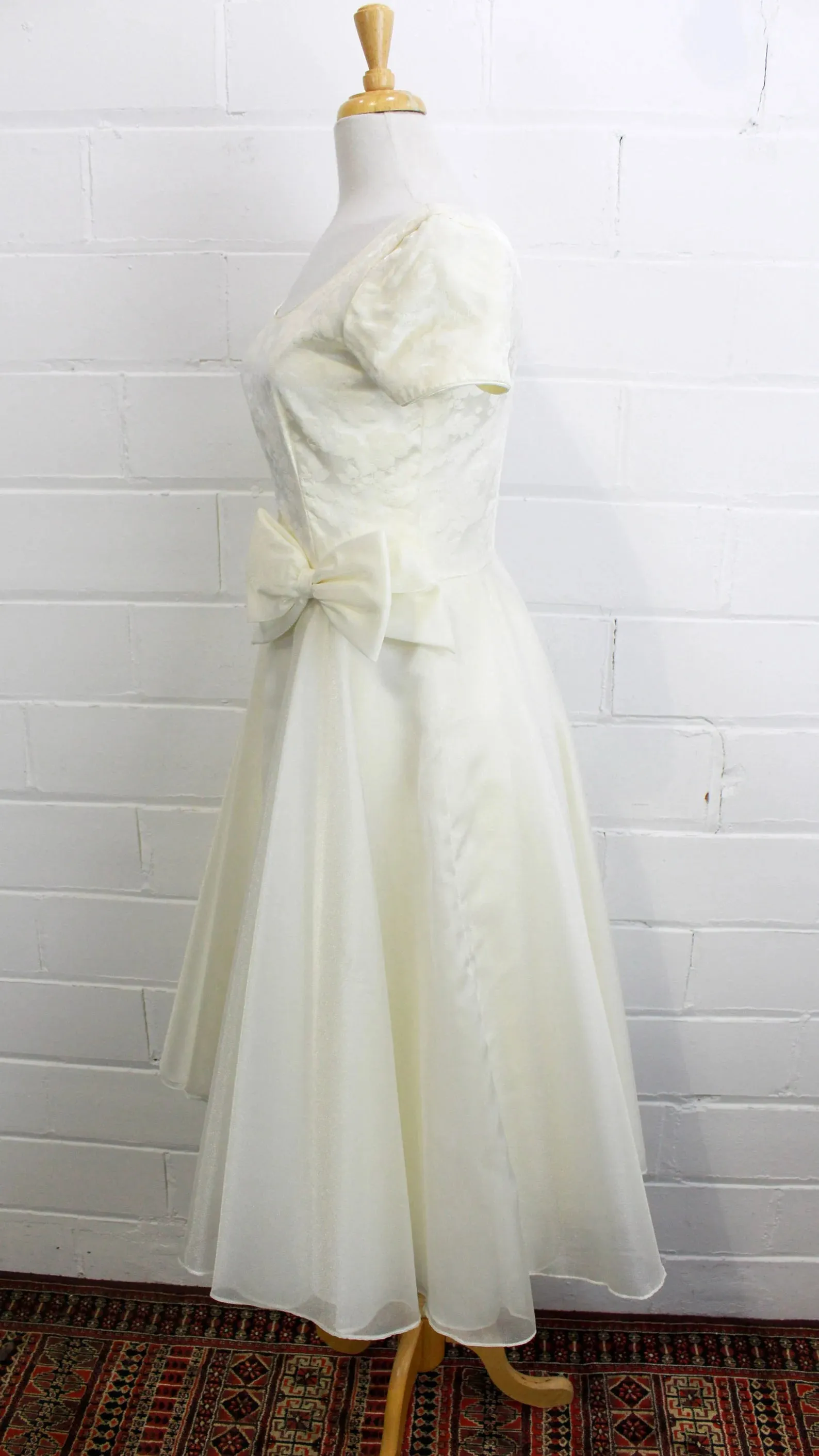 Vintage 90s does 50s White Formal Dress/ Sparkly Organza Wedding Dress, Small