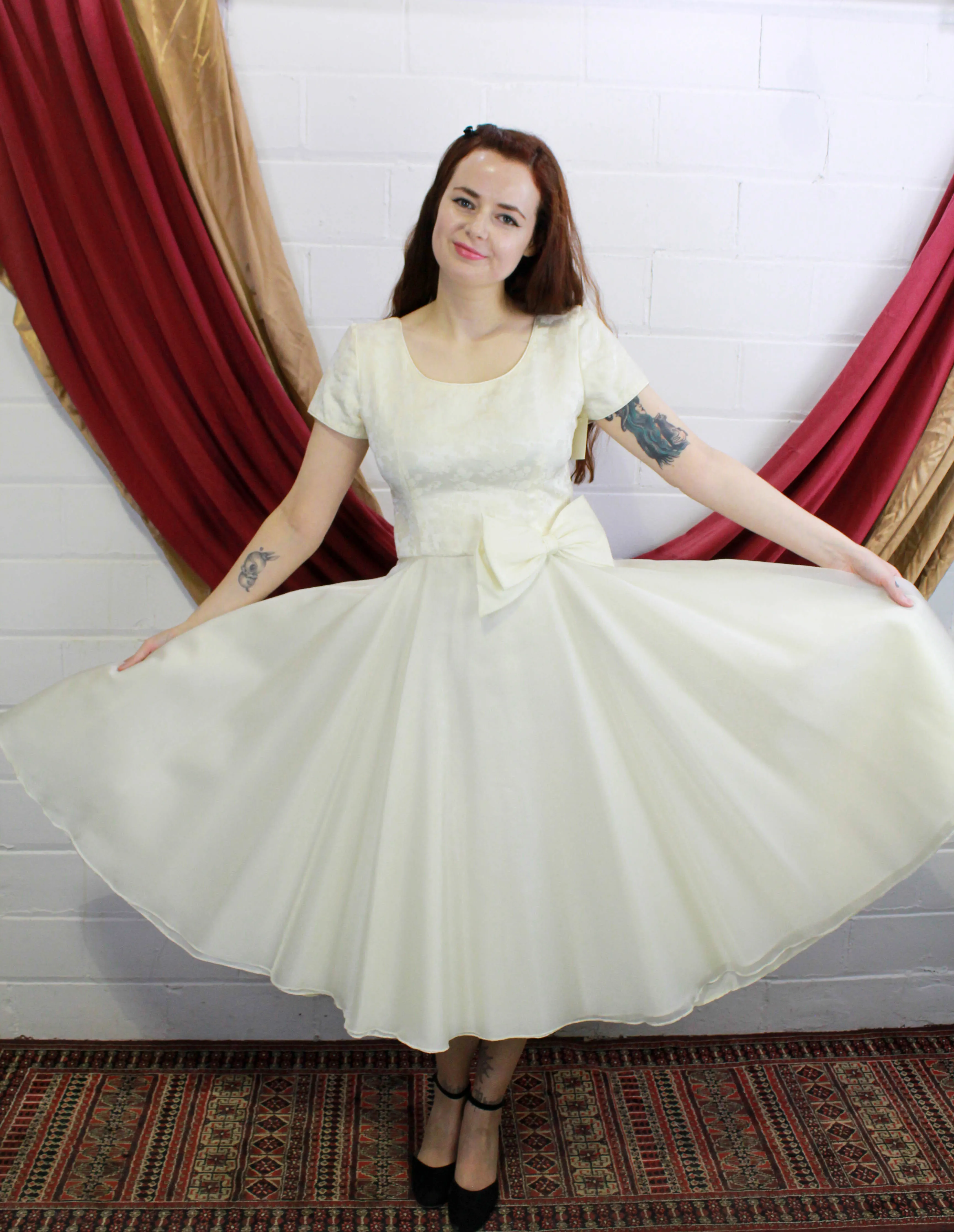 Vintage 90s does 50s White Formal Dress/ Sparkly Organza Wedding Dress, Small