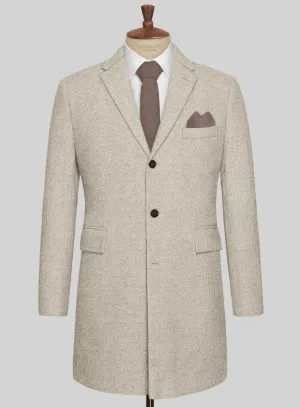 Vintage Herringbone Light Beige Tweed Overcoat