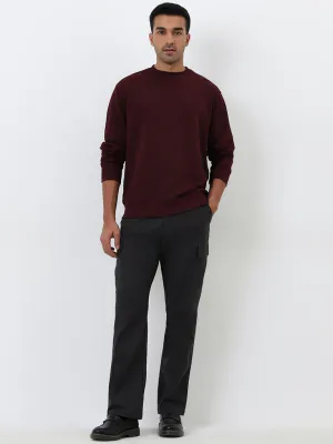 WES Casuals Charcoal Relaxed-Fit Mid-Rise Cotton Chinos