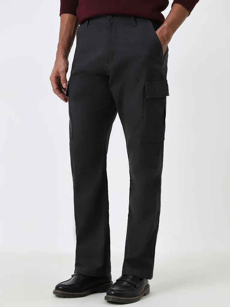 WES Casuals Charcoal Relaxed-Fit Mid-Rise Cotton Chinos