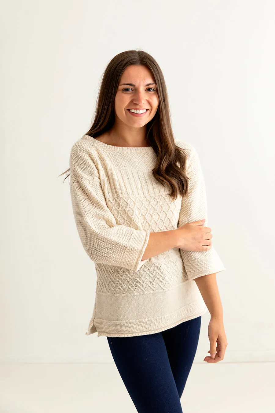 Womens Geelong Superfine Lambswool "Boathouse" Gansey Jumper - Almond