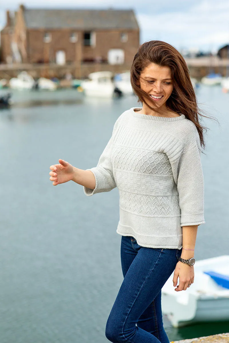 Womens Geelong Superfine Lambswool "Boathouse" Gansey Jumper - Silver Grey