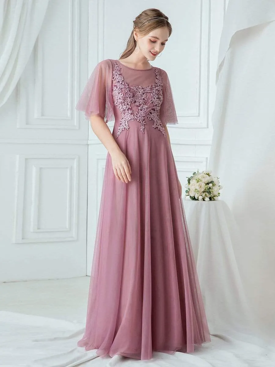 Women's Romantic Floral Print Bridesmaid Dresses with Ruffle Sleeve