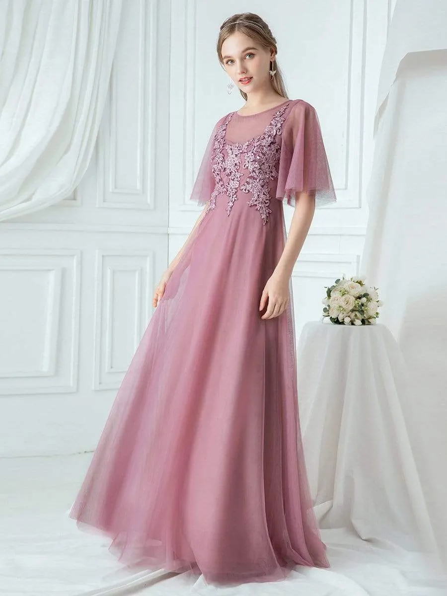 Women's Romantic Floral Print Bridesmaid Dresses with Ruffle Sleeve