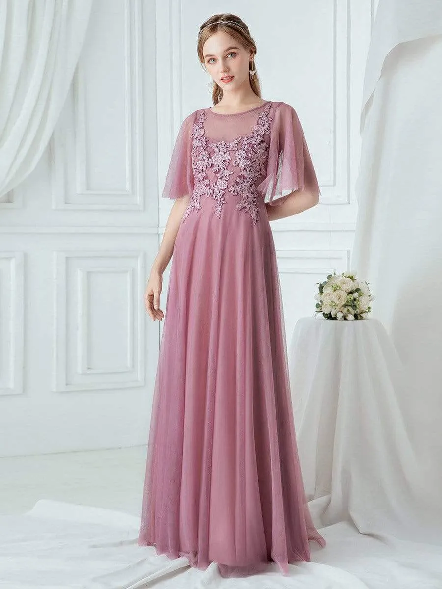 Women's Romantic Floral Print Bridesmaid Dresses with Ruffle Sleeve