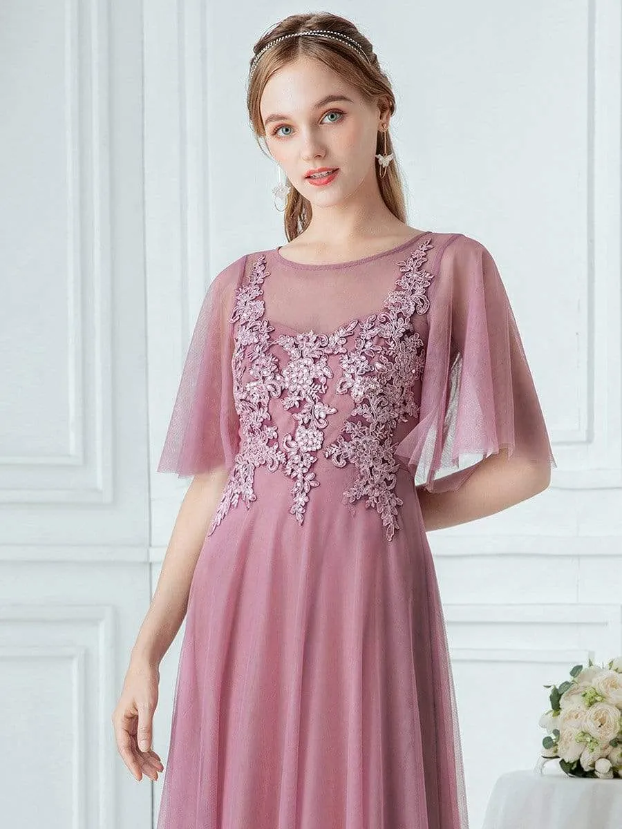 Women's Romantic Floral Print Bridesmaid Dresses with Ruffle Sleeve