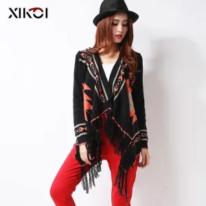 XIKOI Winter Tassel Women's Cardigans Kimono Sweater Fashion Geometric Thick Knitted Women Sweaters Casaquinho Poncho Rebeca